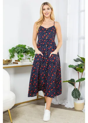 LA Soul Misty Strawberry Polkadot Maxi Dress Navy