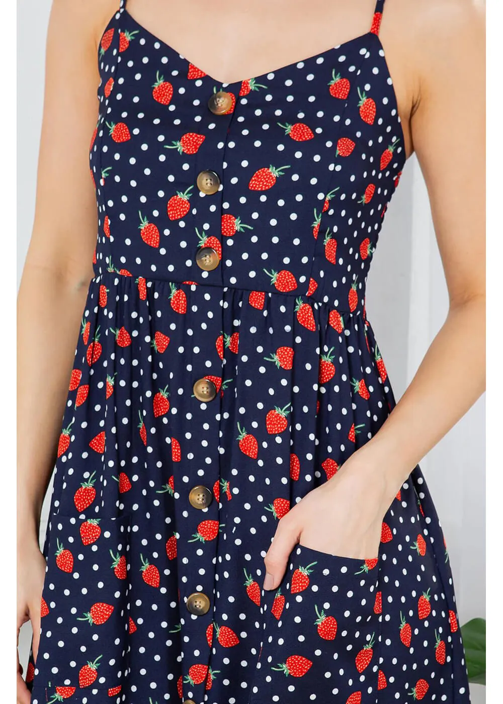LA Soul Misty Strawberry Polkadot Maxi Dress Navy