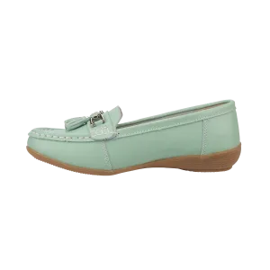 Ladies Leather Slip on Mint Green Shoes Nautical Flat Jo & Joe