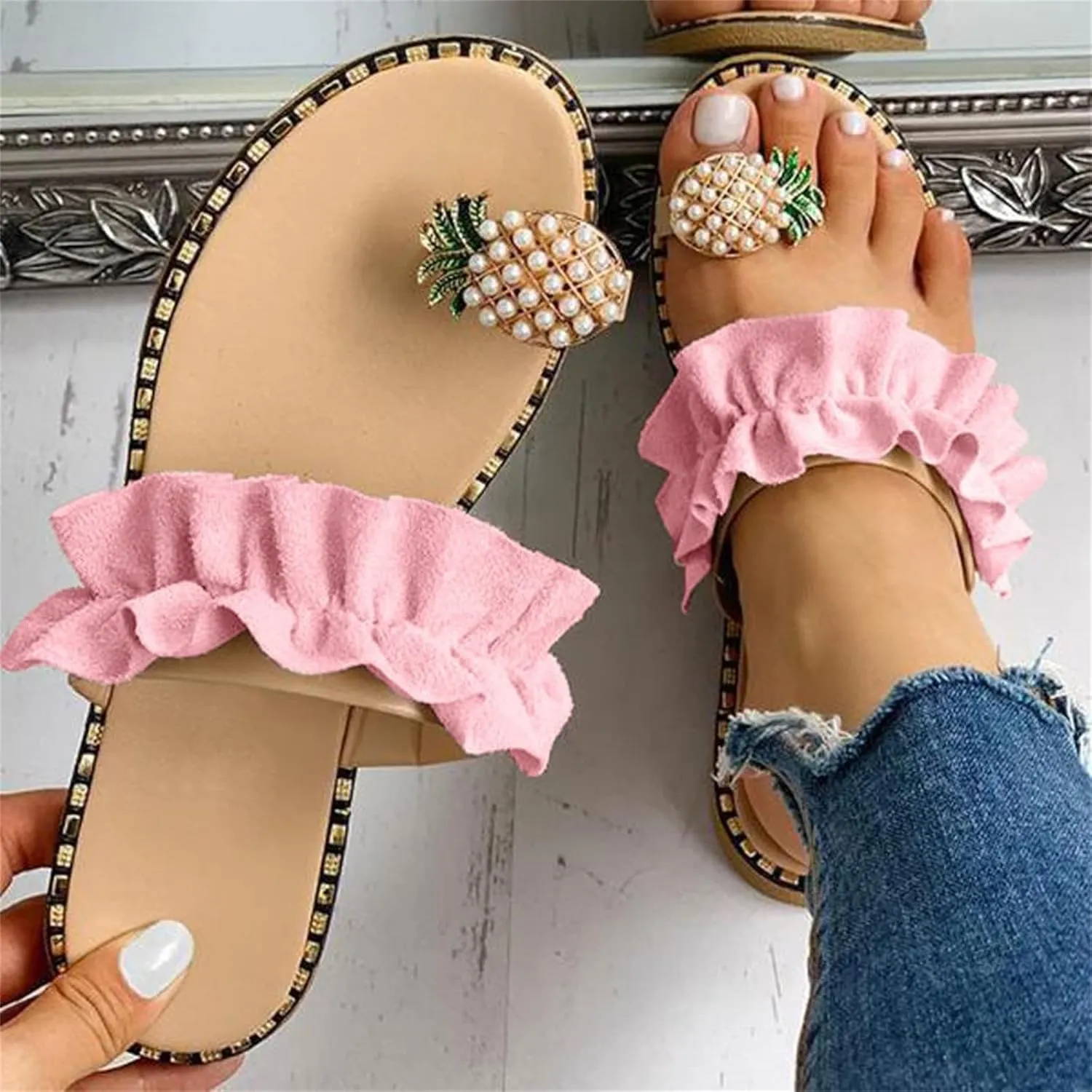 Ladmiple Cute Sandals for Women Arch Support Anti-Slip Slippers Breathable Platform Sandal Beach Roman Flip Flop Shoes