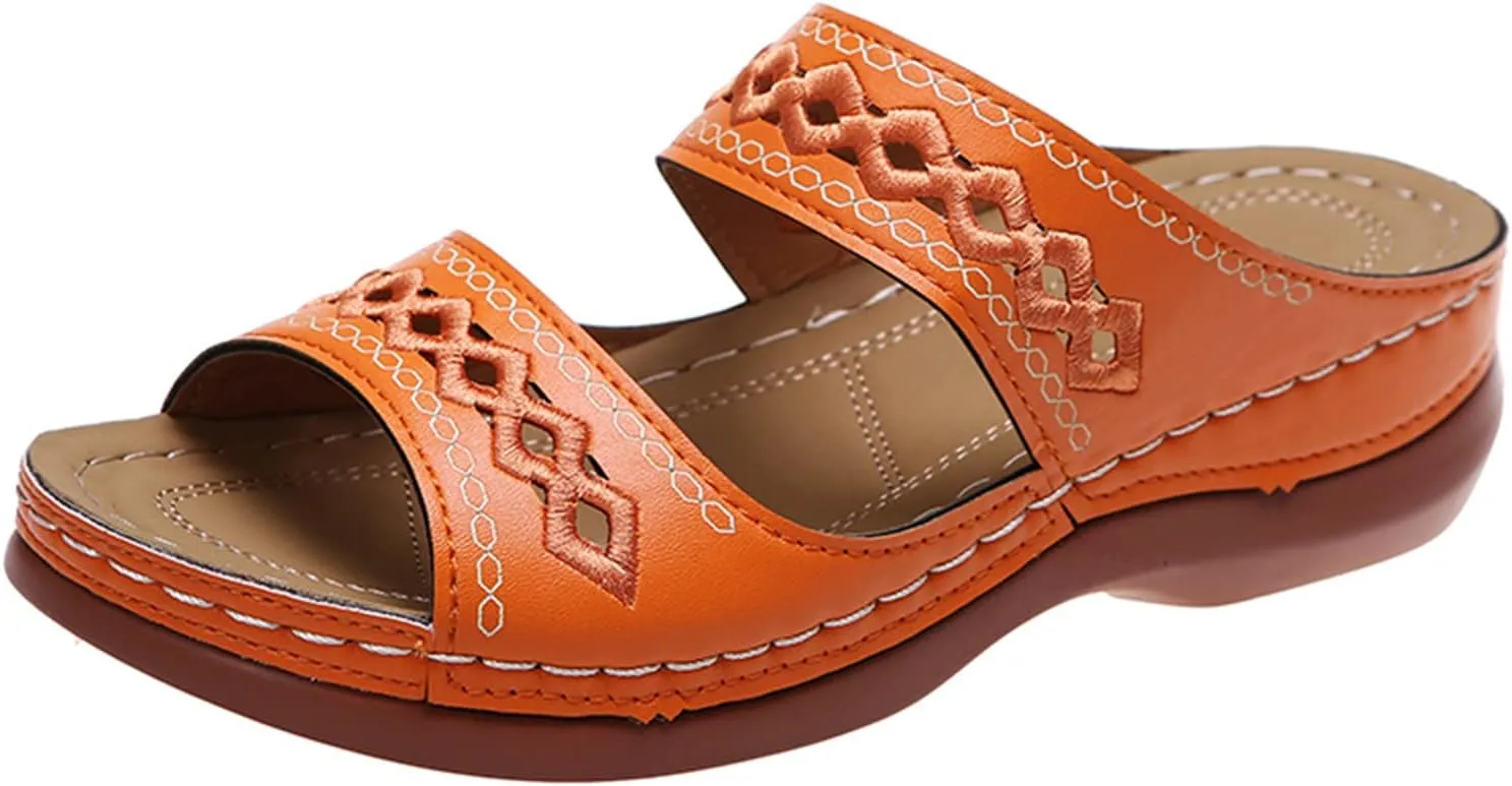 Ladmiple Summer Sandals for Women 2023 Wedge Slides Sandals Breathable Slip On Open Toe Dressy Comfort Orthopedic Shoes