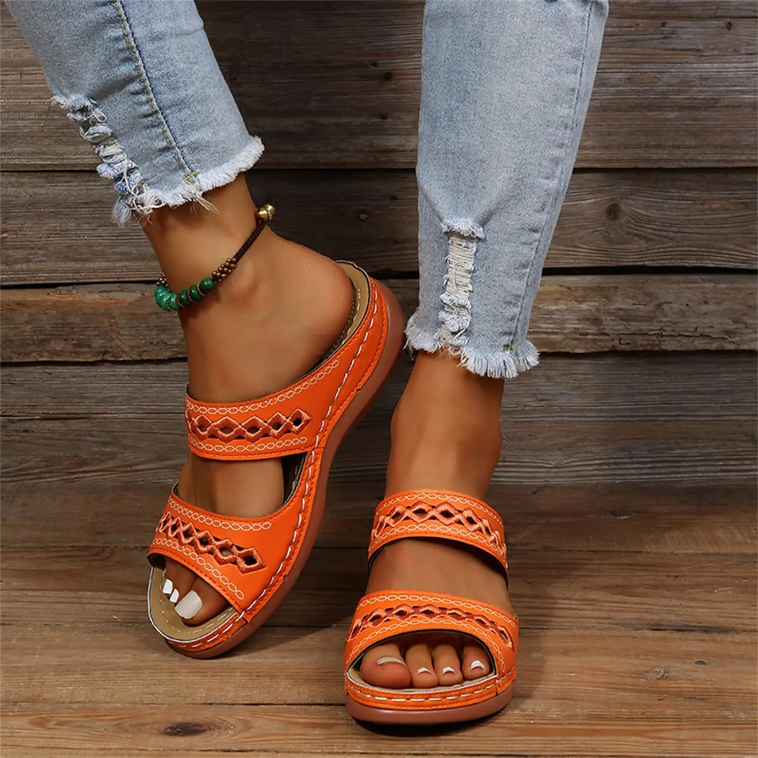 Ladmiple Summer Sandals for Women 2023 Wedge Slides Sandals Breathable Slip On Open Toe Dressy Comfort Orthopedic Shoes