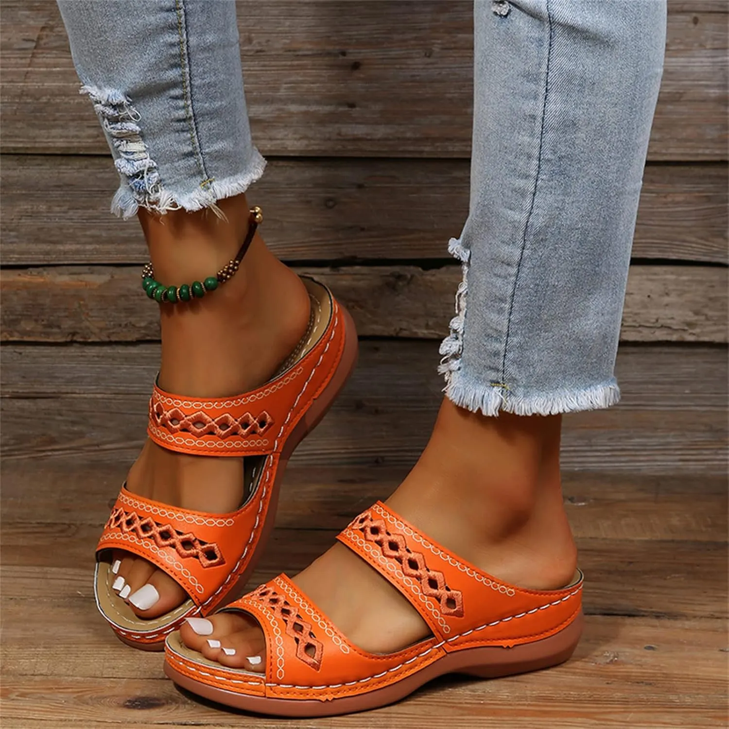 Ladmiple Summer Sandals for Women 2023 Wedge Slides Sandals Breathable Slip On Open Toe Dressy Comfort Orthopedic Shoes