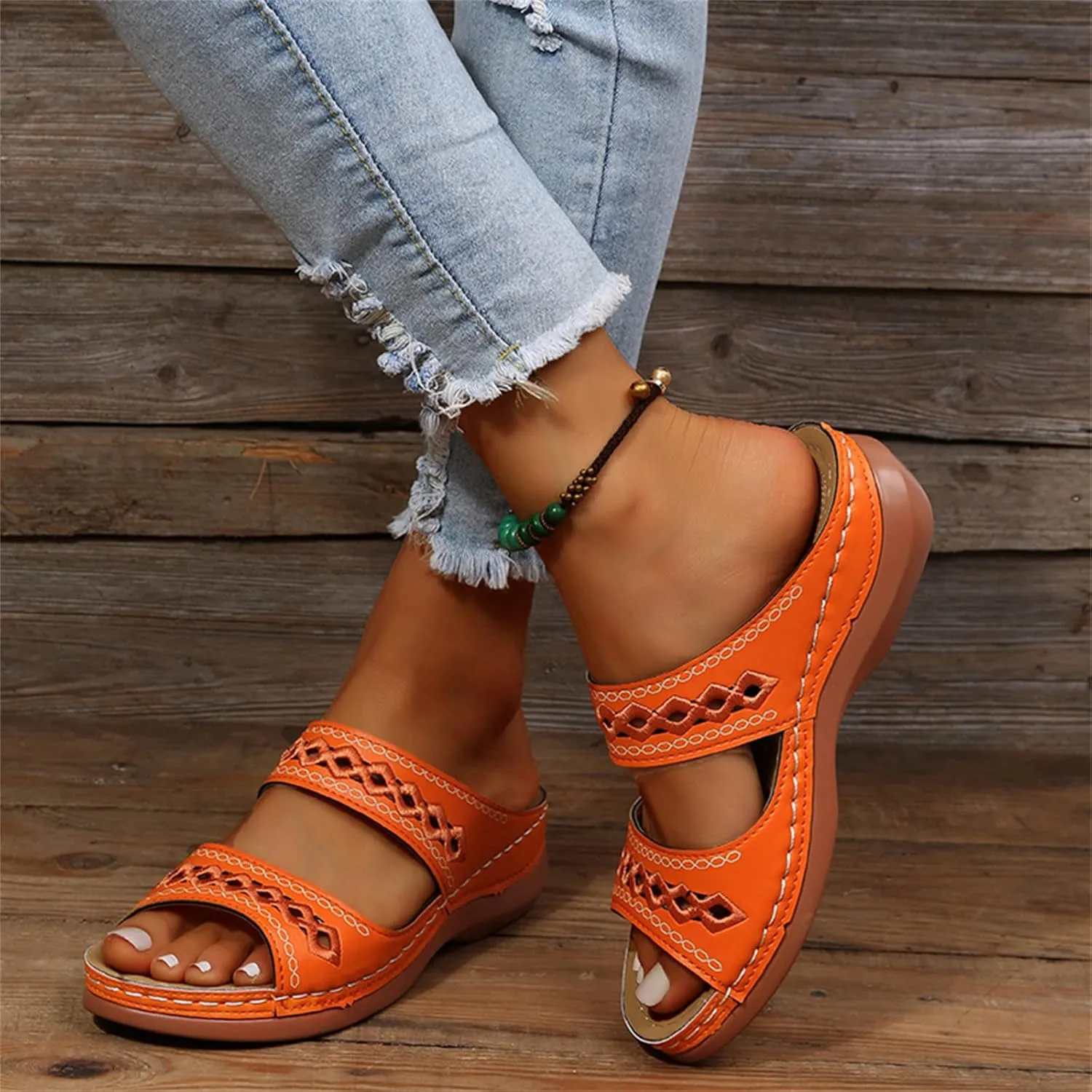 Ladmiple Summer Sandals for Women 2023 Wedge Slides Sandals Breathable Slip On Open Toe Dressy Comfort Orthopedic Shoes
