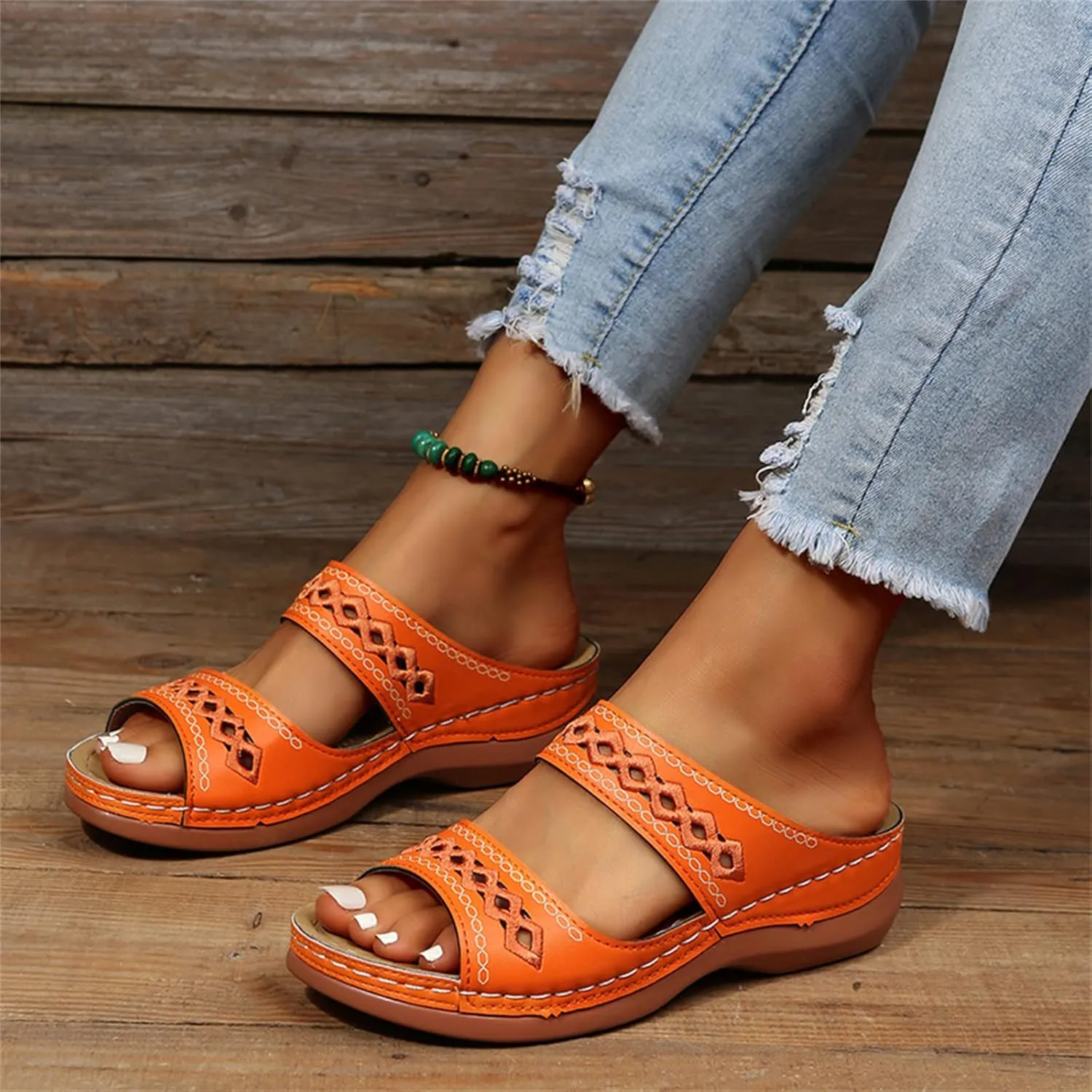Ladmiple Summer Sandals for Women 2023 Wedge Slides Sandals Breathable Slip On Open Toe Dressy Comfort Orthopedic Shoes