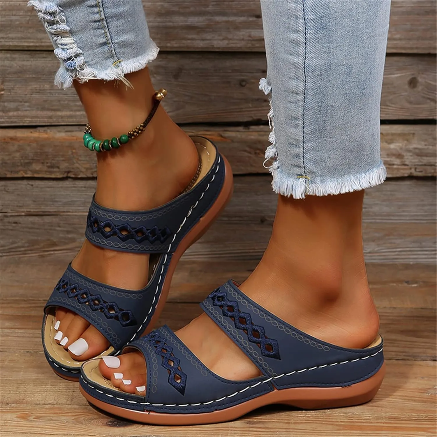 Ladmiple Summer Sandals for Women 2023 Wedge Slides Slippers Breathable Slip On Open Toe Dressy Comfort Orthopedic Shoes