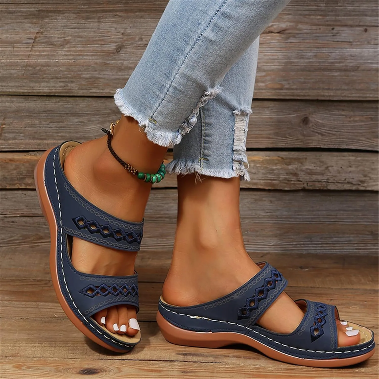 Ladmiple Summer Sandals for Women 2023 Wedge Slides Slippers Breathable Slip On Open Toe Dressy Comfort Orthopedic Shoes
