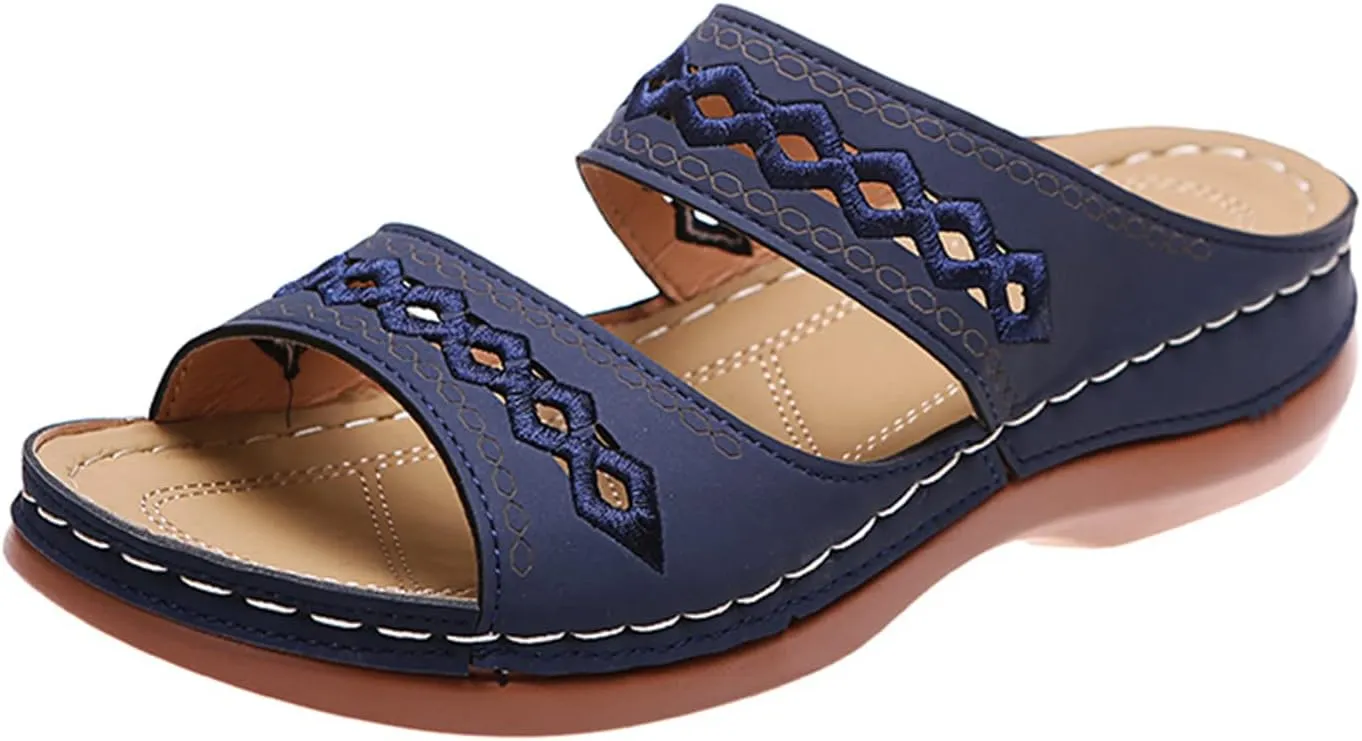 Ladmiple Summer Sandals for Women 2023 Wedge Slides Slippers Breathable Slip On Open Toe Dressy Comfort Orthopedic Shoes