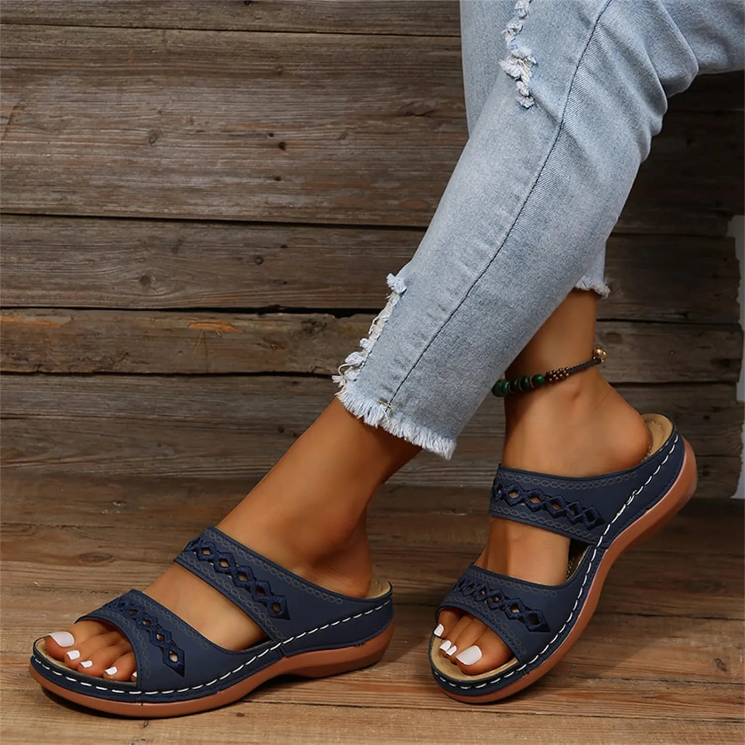 Ladmiple Summer Sandals for Women 2023 Wedge Slides Slippers Breathable Slip On Open Toe Dressy Comfort Orthopedic Shoes