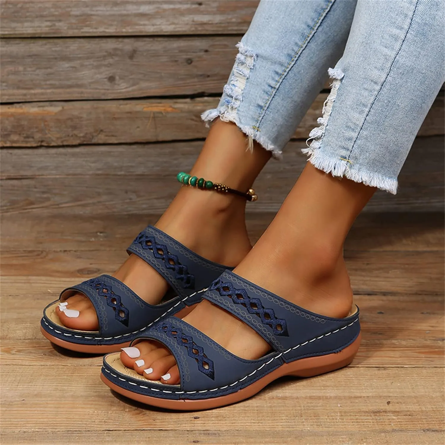 Ladmiple Summer Sandals for Women 2023 Wedge Slides Slippers Breathable Slip On Open Toe Dressy Comfort Orthopedic Shoes