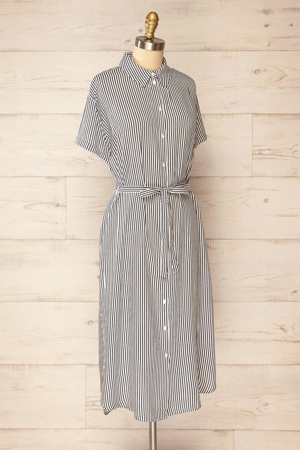 Latresne Black Stripes | Buttoned Midi Shirt Dress