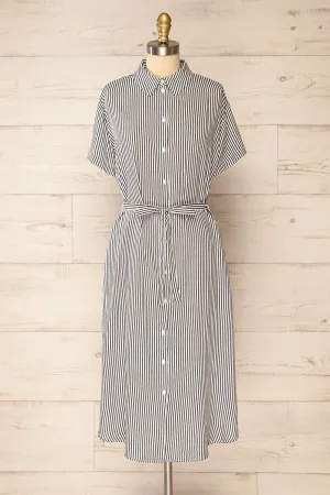 Latresne Black Stripes | Buttoned Midi Shirt Dress