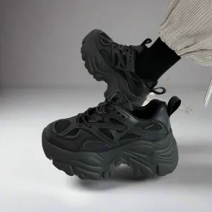 Leather Chunky Black Sneakers for Women