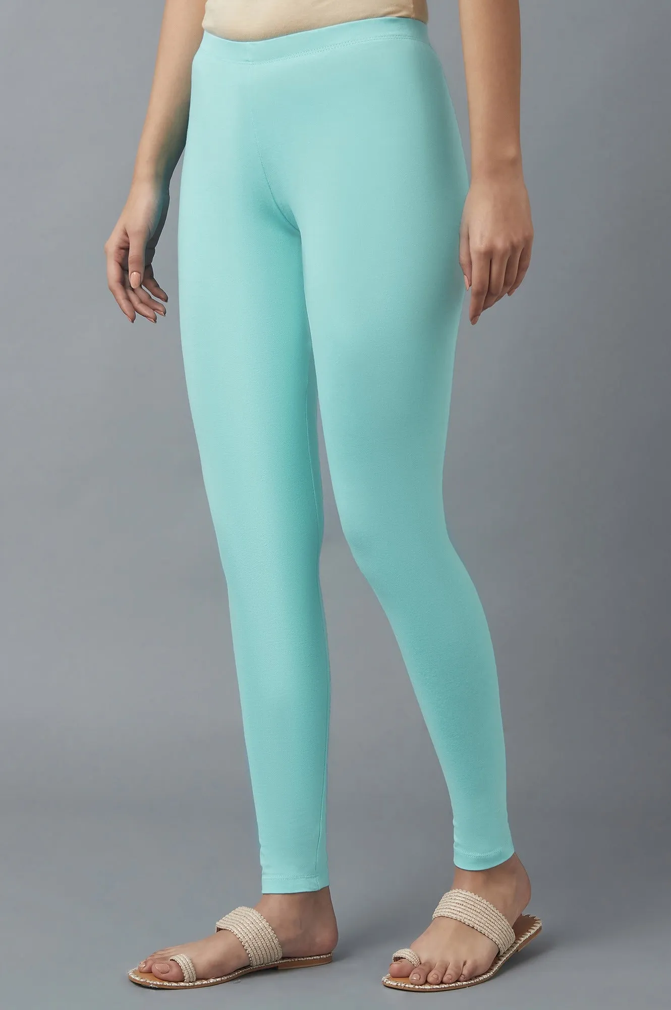 Light Blue Cotton Lycra Cropped Tights