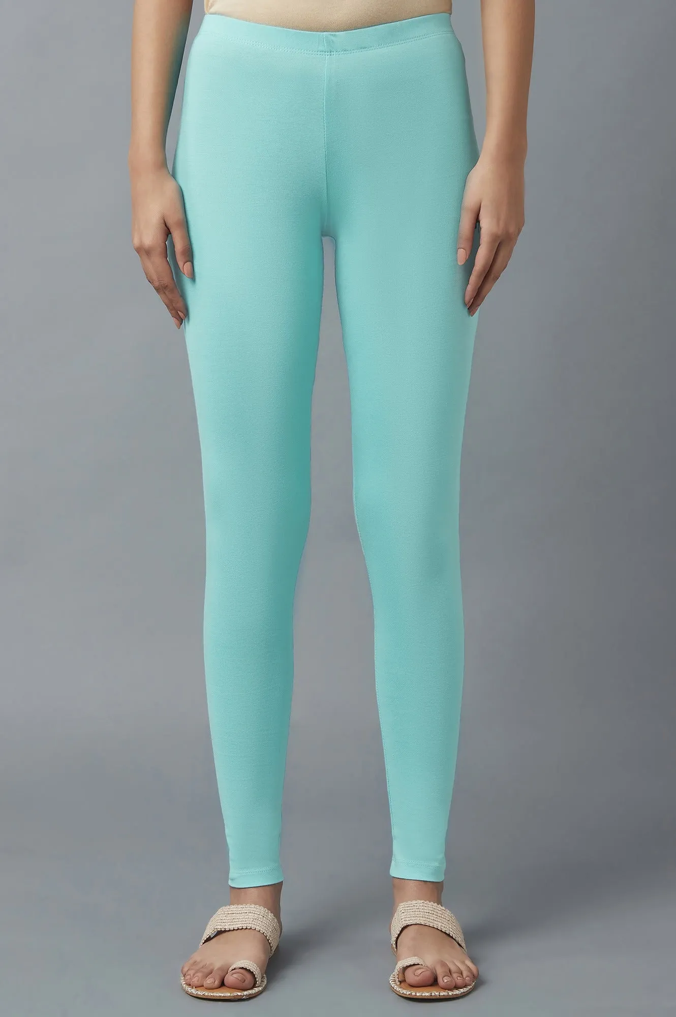 Light Blue Cotton Lycra Cropped Tights