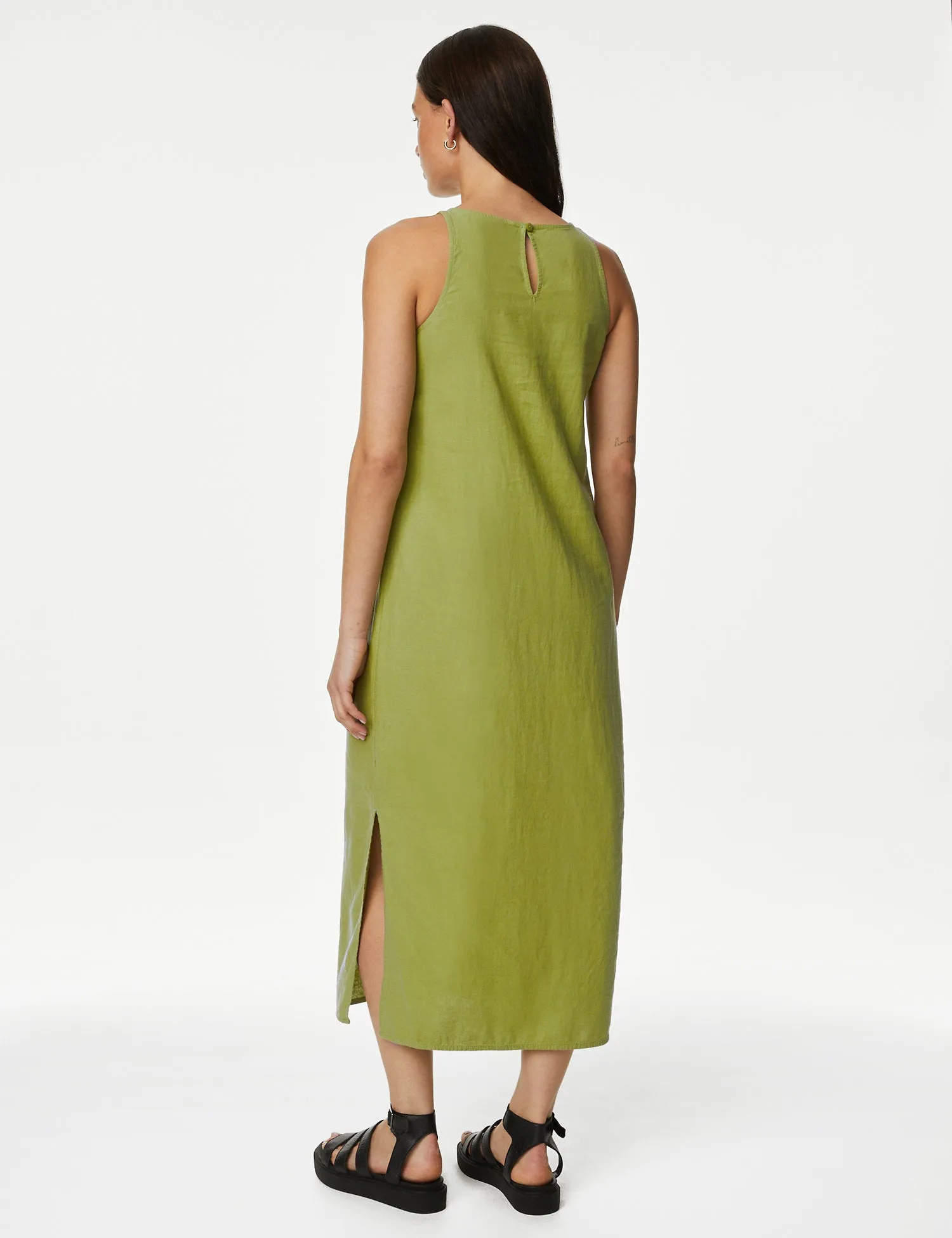 Linen Rich High Neck Midi Slip Dress