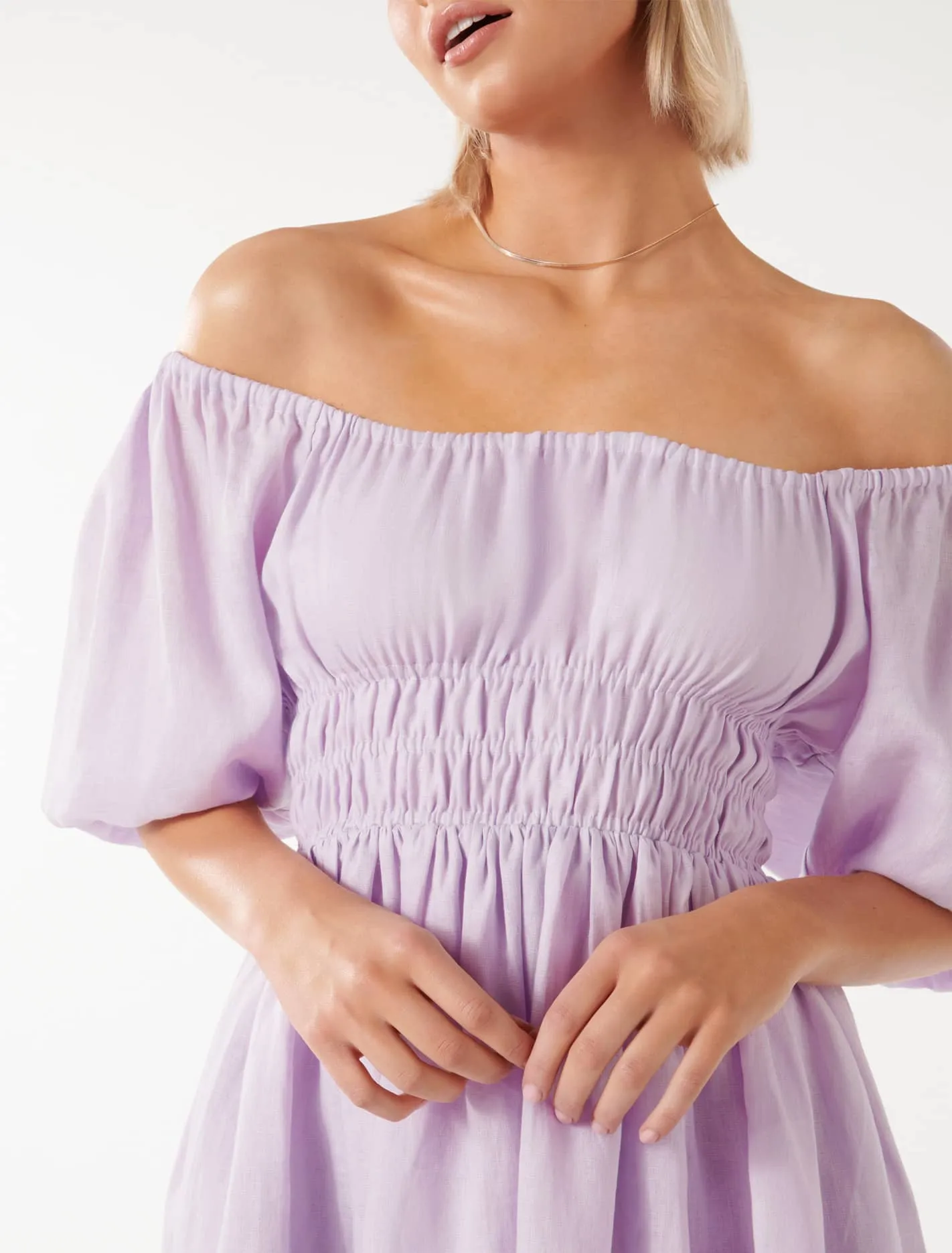 Mary-Jane Off Shoulder Mini Dress