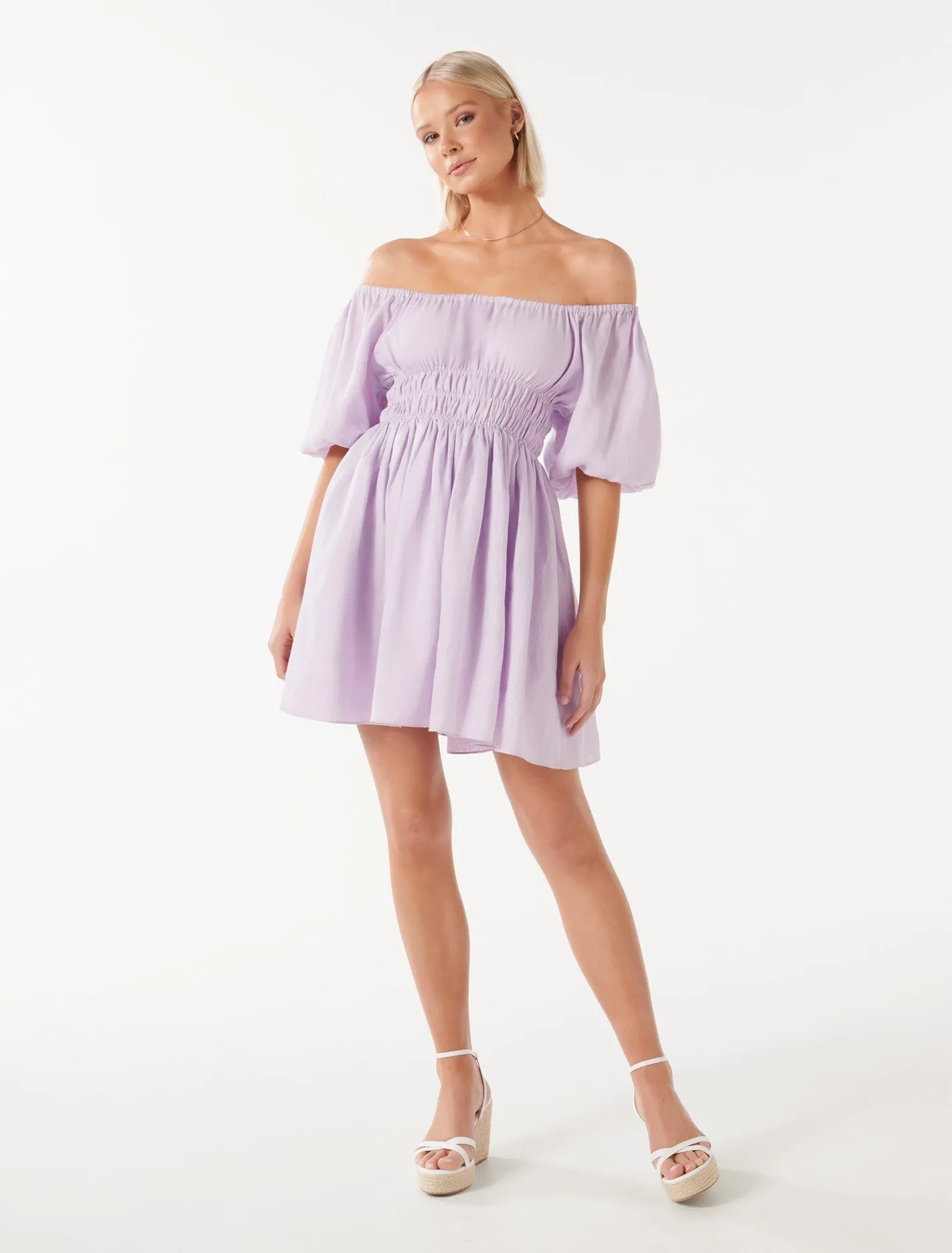 Mary-Jane Off Shoulder Mini Dress