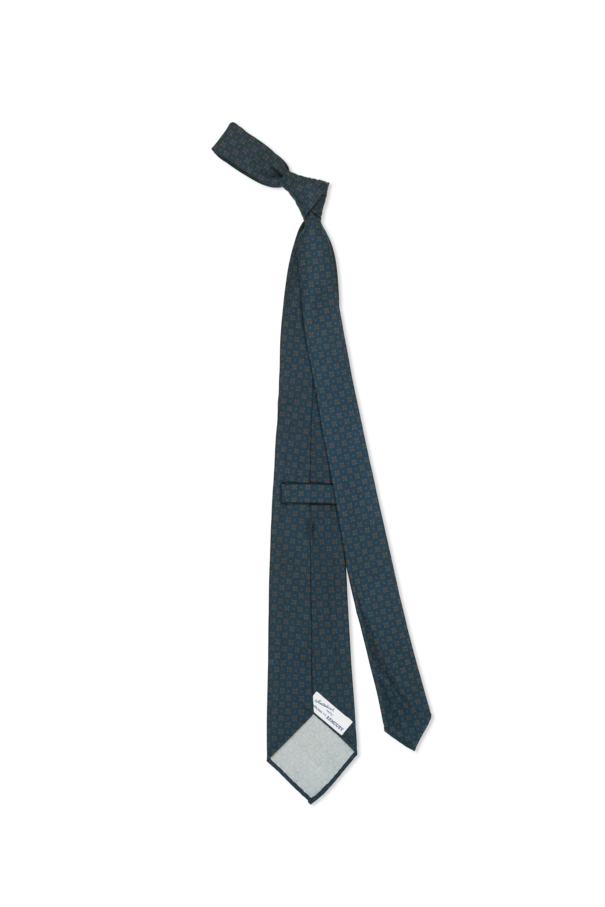 Mattabisch Navy with Blue/Orange Flower Pattern Silk Tie