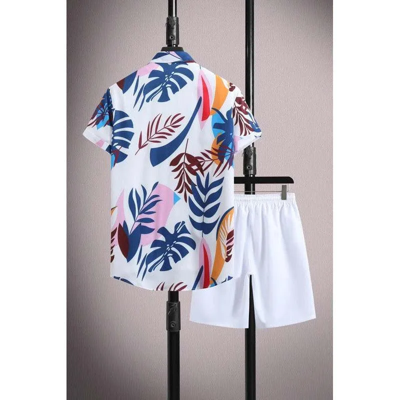 Men's Casual Ice Silk Printed Short-Sleeve Shirt & Shorts Set – Summer Sports Outfit