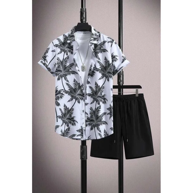 Men's Casual Ice Silk Printed Short-Sleeve Shirt & Shorts Set – Summer Sports Outfit