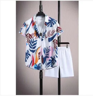 Men's Casual Ice Silk Printed Short-Sleeve Shirt & Shorts Set – Summer Sports Outfit