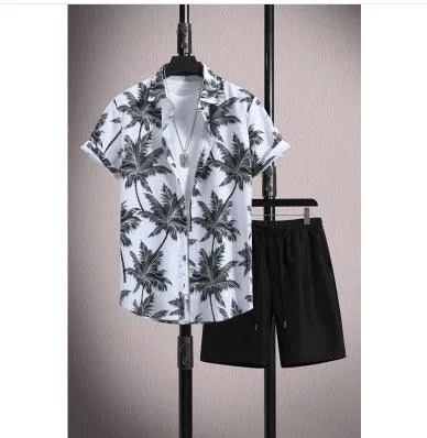 Men's Casual Ice Silk Printed Short-Sleeve Shirt & Shorts Set – Summer Sports Outfit
