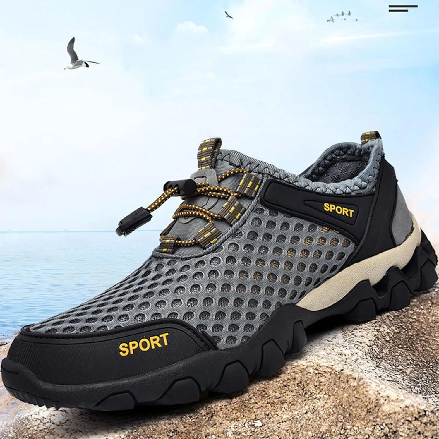 Men's Low Range Hands Free Slip-in Sneaker, Summer Mesh Breathable Hiking Shoes Outdoor Walking Casual Sports Shoes