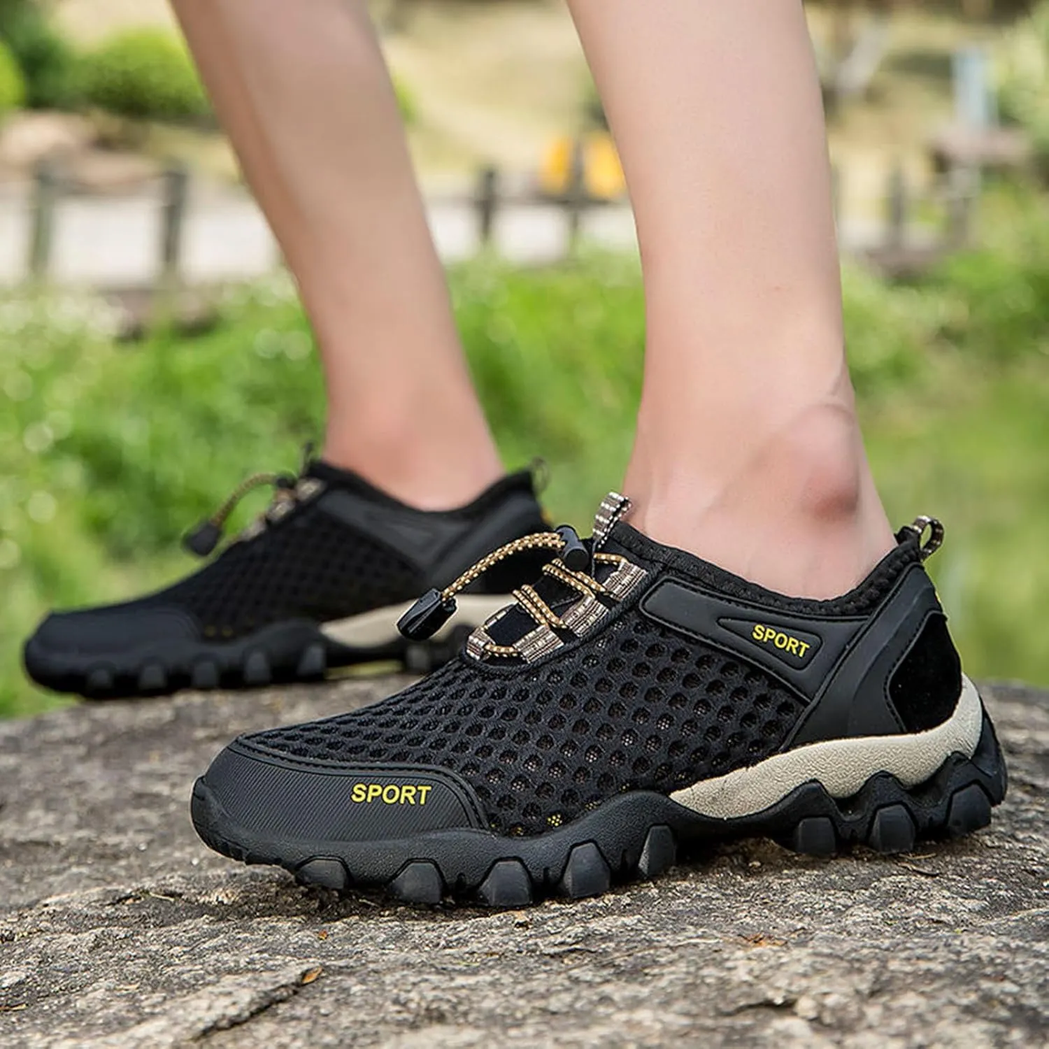 Men's Low Range Hands Free Slip-in Sneaker, Summer Mesh Breathable Hiking Shoes Outdoor Walking Casual Sports Shoes