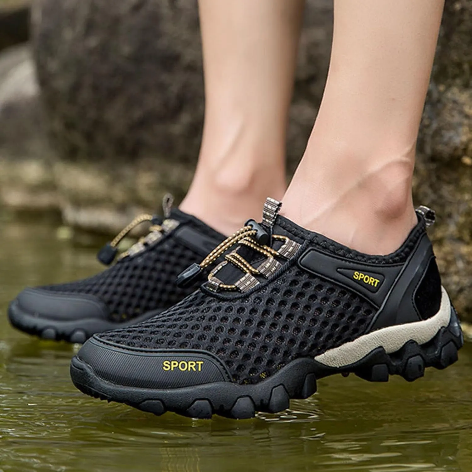 Men's Low Range Hands Free Slip-in Sneaker, Summer Mesh Breathable Hiking Shoes Outdoor Walking Casual Sports Shoes