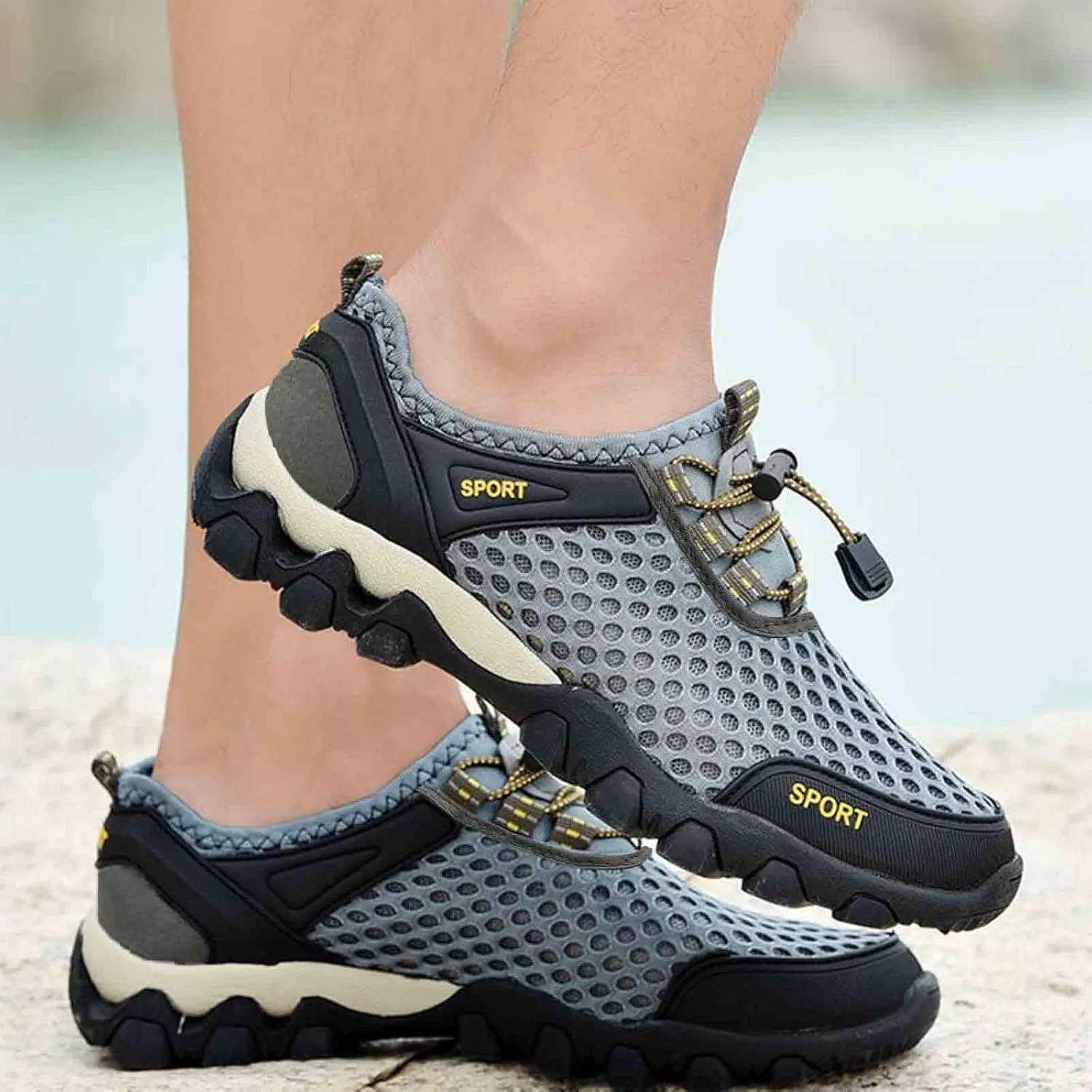Men's Low Range Hands Free Slip-in Sneaker, Summer Mesh Breathable Hiking Shoes Outdoor Walking Casual Sports Shoes