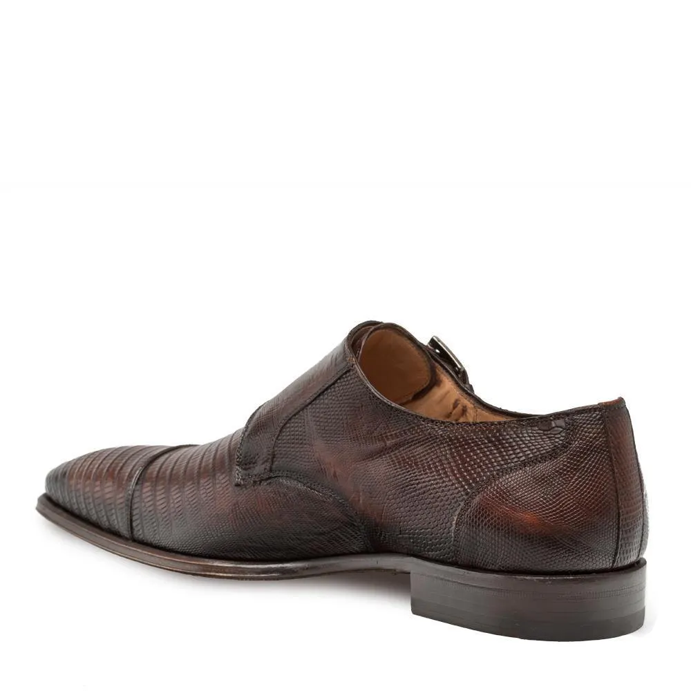 Mezlan Argentum Men's Shoes Cognac Exotic Lizard-Skin Cap-Toe Monk-Straps Loafers (MZS3195)