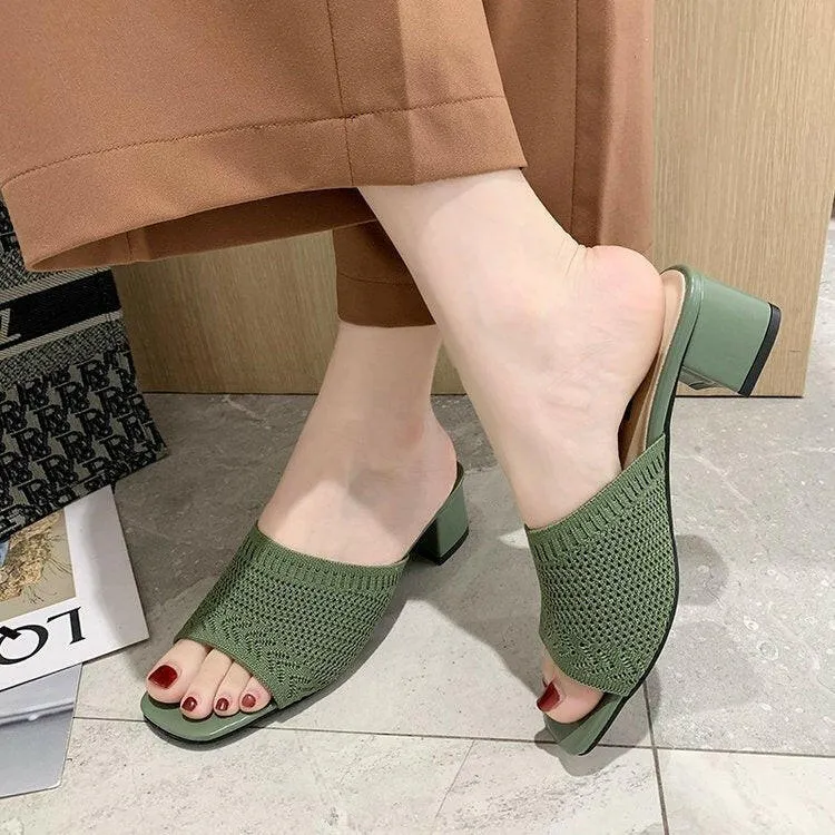 Mid Heel Sandals and Slippers for Women's Summer New Korean Edition Flying Weave Outerwear Fashion Women's Sandals and Slippers