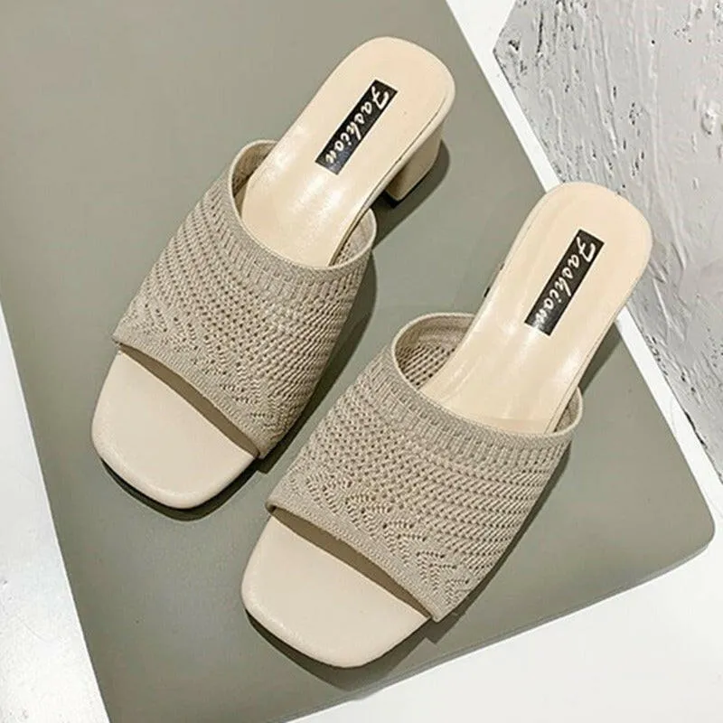 Mid Heel Sandals and Slippers for Women's Summer New Korean Edition Flying Weave Outerwear Fashion Women's Sandals and Slippers