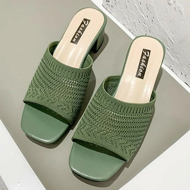 Mid Heel Sandals and Slippers for Women's Summer New Korean Edition Flying Weave Outerwear Fashion Women's Sandals and Slippers