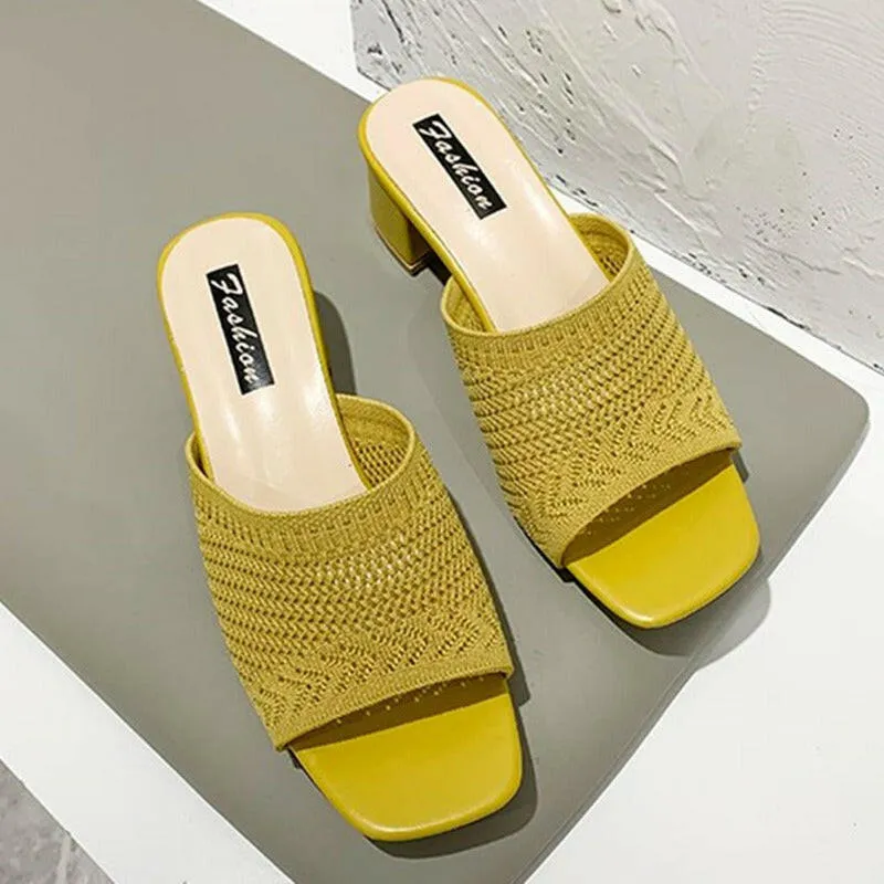 Mid Heel Sandals and Slippers for Women's Summer New Korean Edition Flying Weave Outerwear Fashion Women's Sandals and Slippers