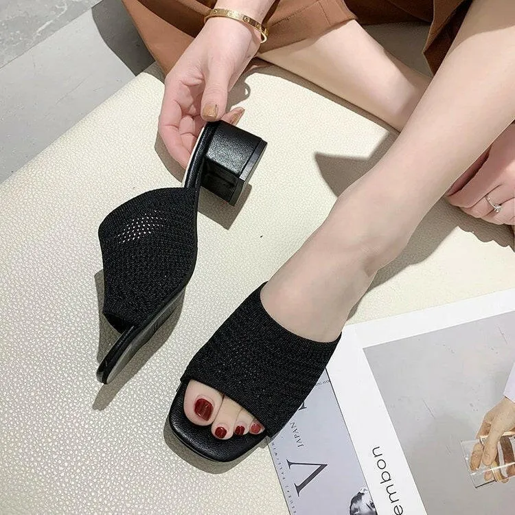Mid Heel Sandals and Slippers for Women's Summer New Korean Edition Flying Weave Outerwear Fashion Women's Sandals and Slippers
