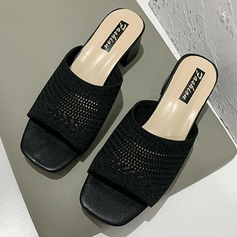 Mid Heel Sandals and Slippers for Women's Summer New Korean Edition Flying Weave Outerwear Fashion Women's Sandals and Slippers