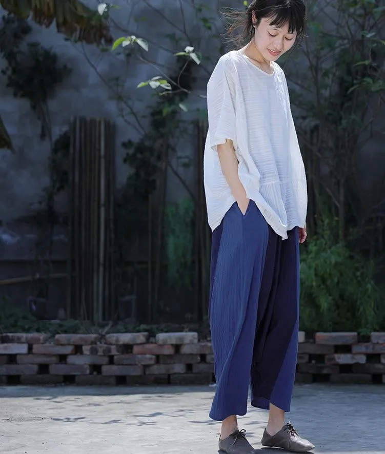 Navy Blue Cotton Linen Harem Pants | Lotus