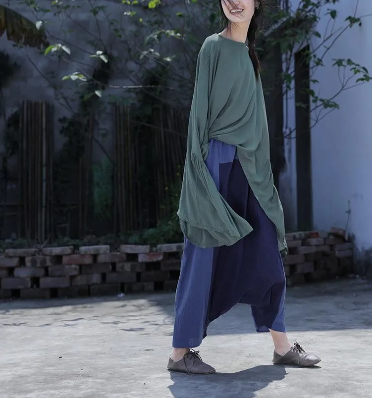 Navy Blue Cotton Linen Harem Pants | Lotus