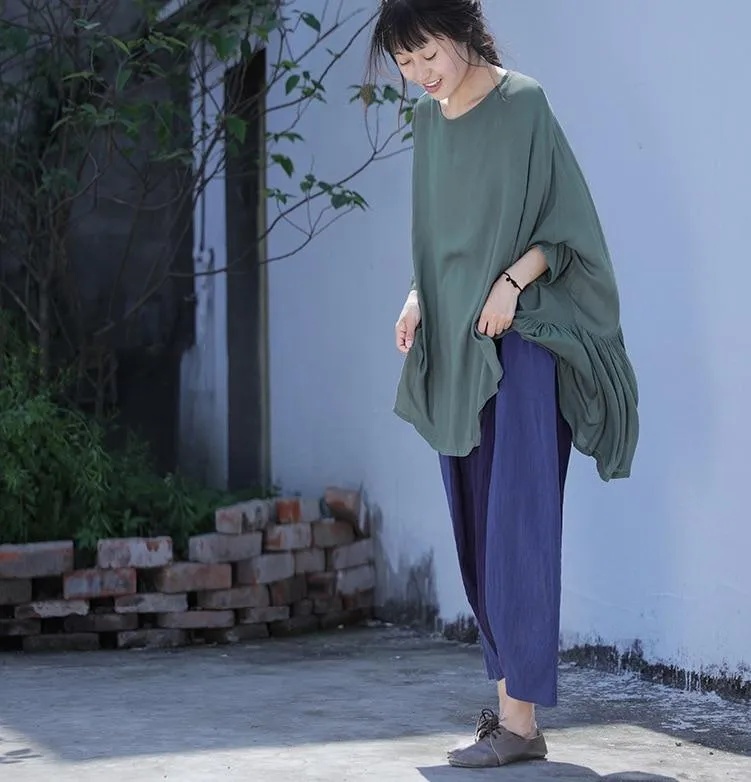 Navy Blue Cotton Linen Harem Pants | Lotus
