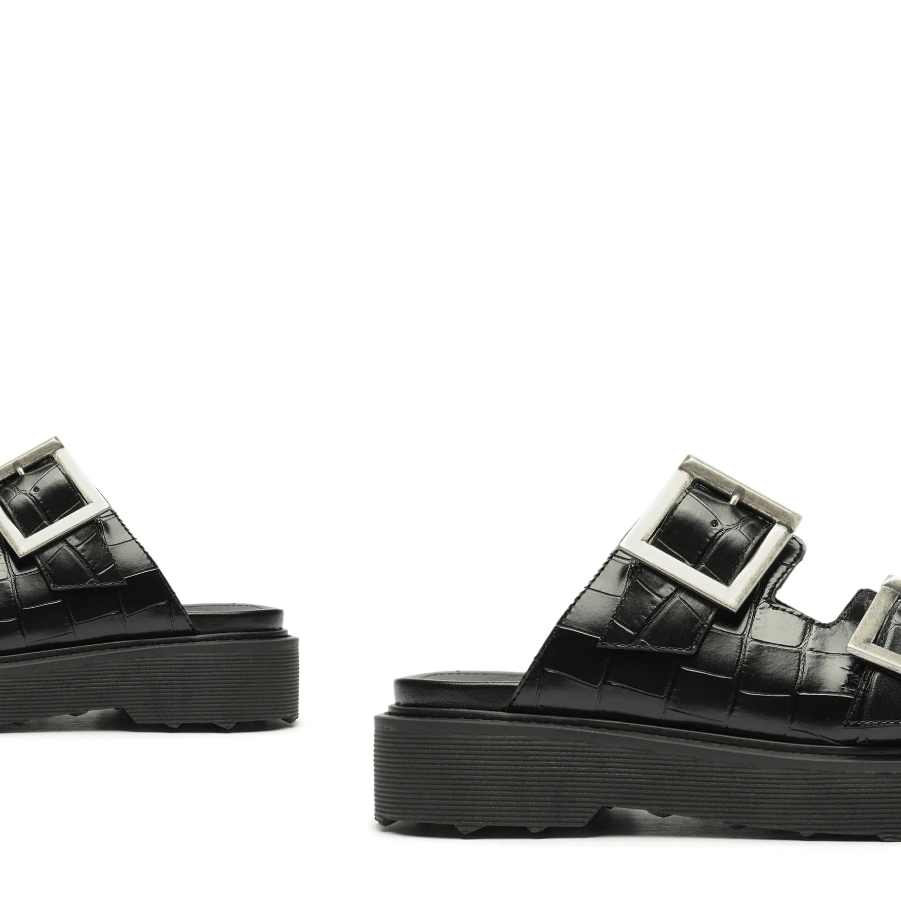 Nola Crocodile-Embossed Leather Sandal