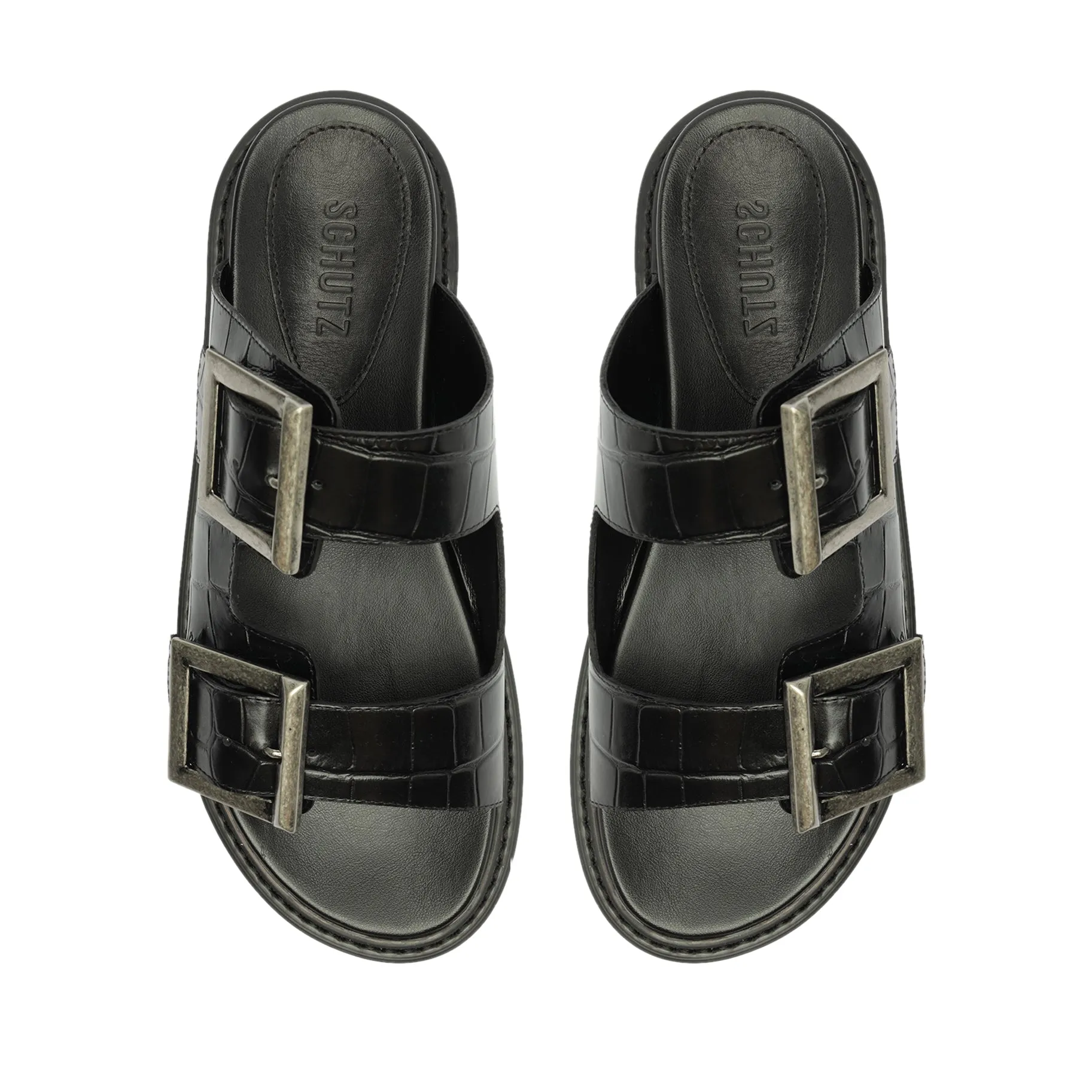 Nola Crocodile-Embossed Leather Sandal