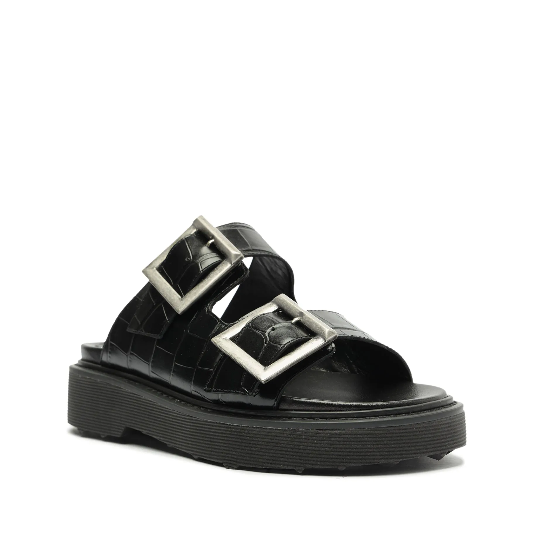 Nola Crocodile-Embossed Leather Sandal