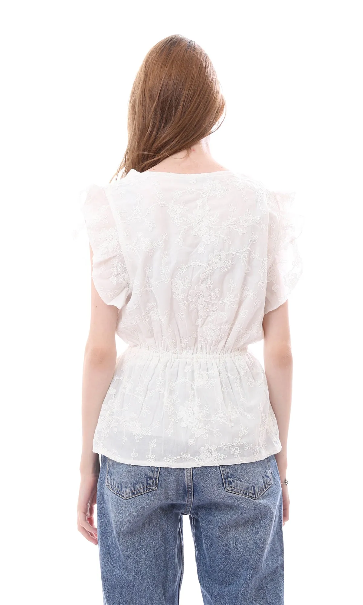O166508 Elastic Waist Slip On Comfy Off-White Blouse