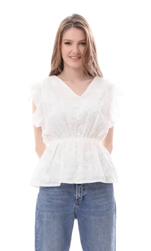 O166508 Elastic Waist Slip On Comfy Off-White Blouse
