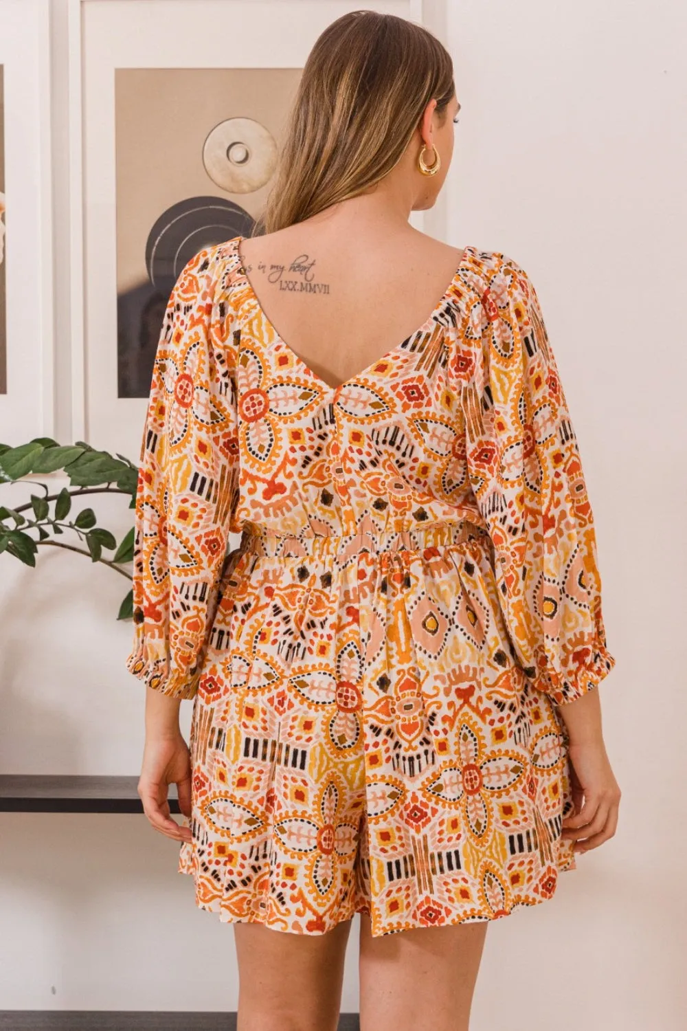 ODDI Art Deco Gathered Waist Pocketed Romper