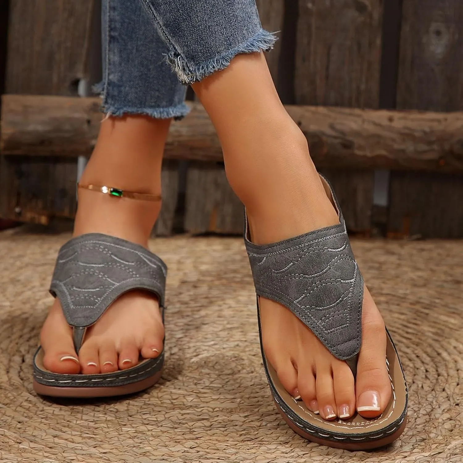 Orthopedic Sandals for Women Summer Dressy Wedge Sandals Arch Support Comfortable Slip On Flip Flops Wide Width Beach Slippers
