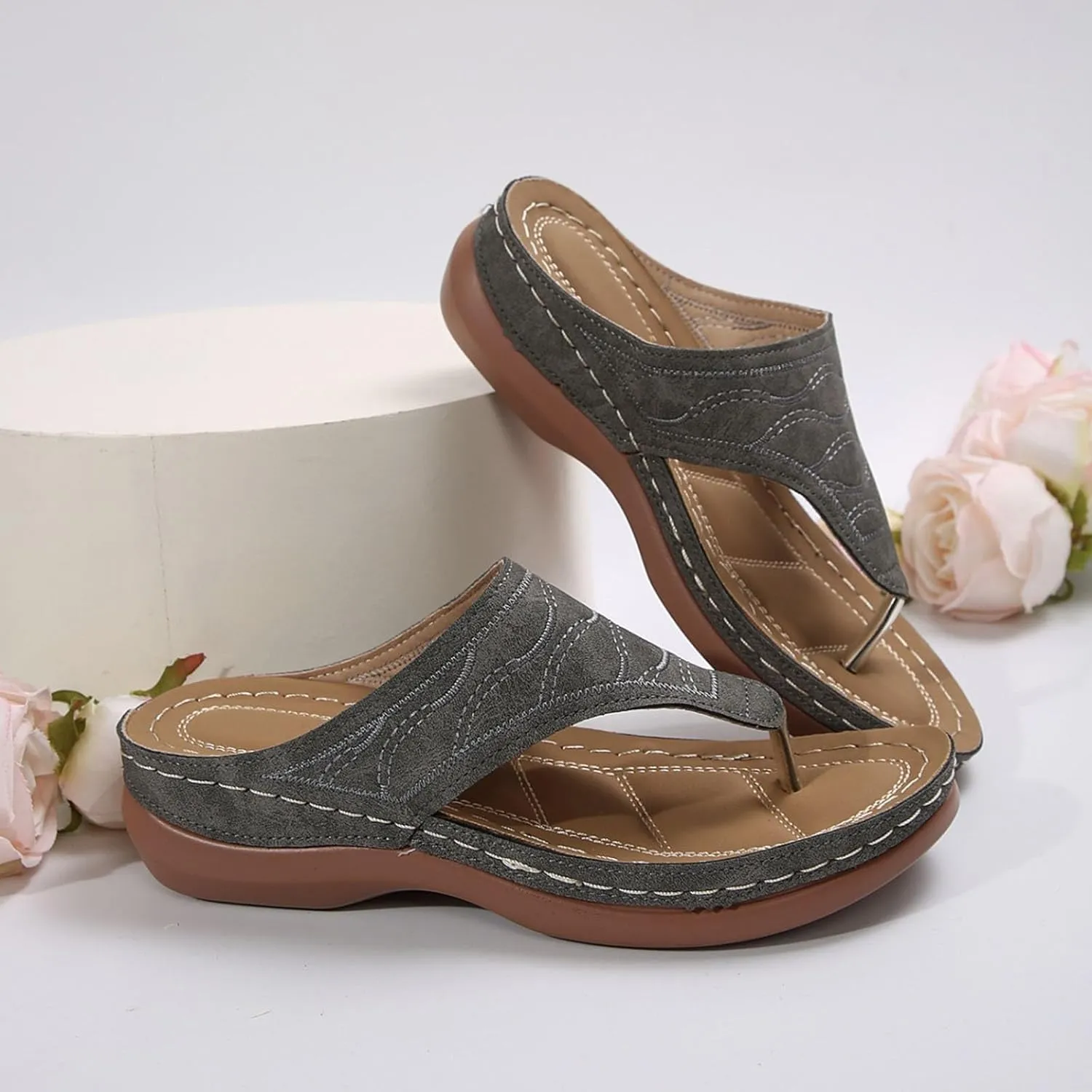 Orthopedic Sandals for Women Summer Dressy Wedge Sandals Arch Support Comfortable Slip On Flip Flops Wide Width Beach Slippers