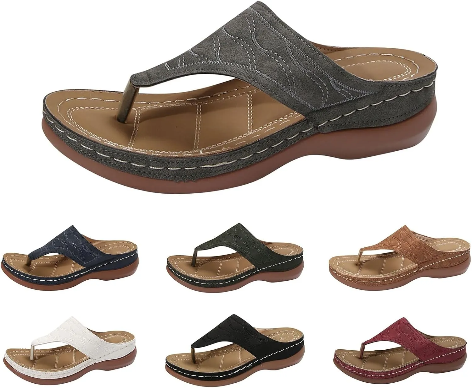 Orthopedic Sandals for Women Summer Dressy Wedge Sandals Arch Support Comfortable Slip On Flip Flops Wide Width Beach Slippers